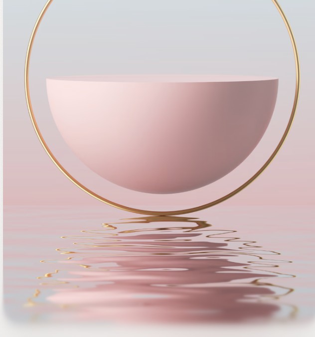 Pastel 3-D render of a gold ring reflected in water