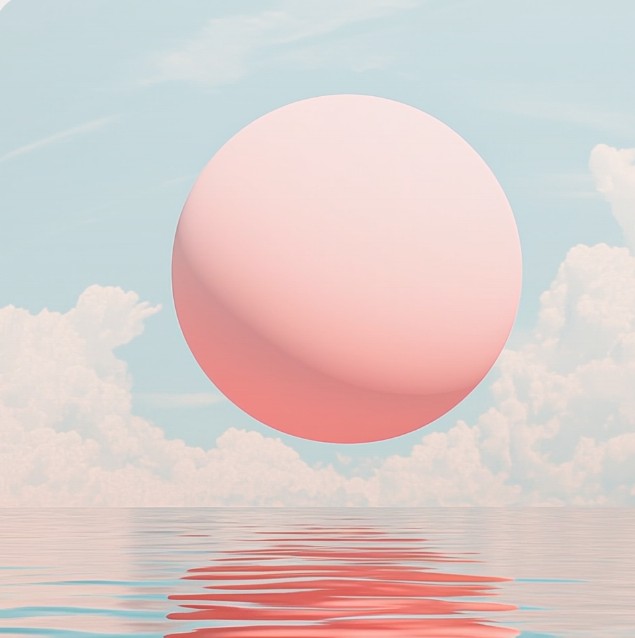 Pastel 3-D render of a sphere at sunset
